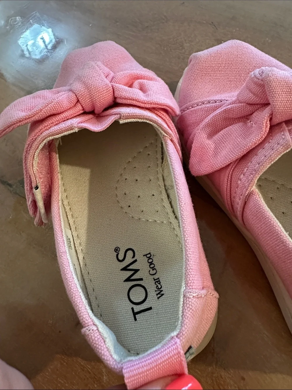 Toms Girls Pink Canvas Knot-Top Slip-On Moccasins Flats